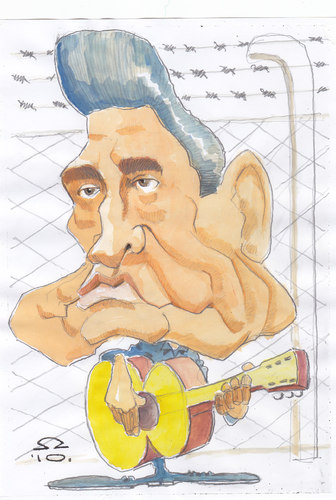 Cartoon: Johnny Cash (medium) by zed tagged johnny,cash,musician,rock,music,folsom,prison,blues,usa,portrait,caricature,famous,people