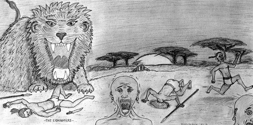 Cartoon: the lion hunters (medium) by schmidibus tagged schrecken,angst,hunter,lion