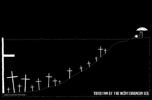 Cartoon: vacation (medium) by schmidibus tagged mediterranean,sea,vacation,grave,flüchtlinge,mittelmeer,tragödie,leid,tod,flucht