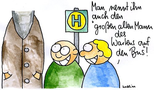 Cartoon: Großer alter Mann (medium) by Matthias Schlechta tagged großer,alter,mann,bus,haltestelle