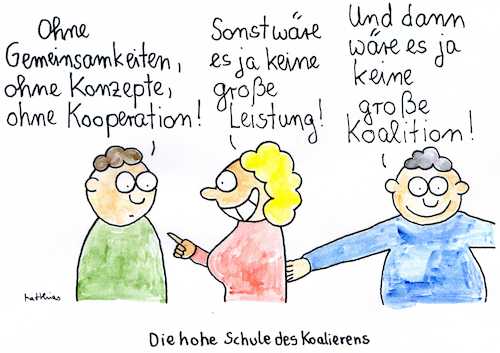 Cartoon: Hohe Schule des Koalierens (medium) by Matthias Schlechta tagged cdu,csu,spd,große,koalition,gemeinsamkeiten,übereinstimmungen,konzepte,kooperation,regierung,regierungsbildung,verhandlungen