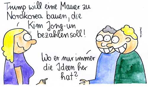 Cartoon: Mauer zu Nordkorea (medium) by Matthias Schlechta tagged trump,kim,nordkorea,mexiko,usa,mauer,mauerbau,trump,kim,nordkorea,mexiko,usa,mauer,mauerbau