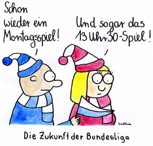 Cartoon: Zukunft der Bundesliga (medium) by Matthias Schlechta tagged fußball,bundesliga,fernsehen,montagsspiel,fans,fernsehrechte,kommerz,spieltag,wochenende,fußball,bundesliga,fernsehen,montagsspiel,fans,fernsehrechte,kommerz,spieltag,wochenende