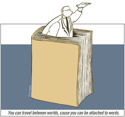 Cartoon: Books_Reason_of_traveling (medium) by firuzkutal tagged freedom,of,speech,media,head,expression,kutal,firuzkutal,book,demonstration,protestmeeting,scream,voice,travel,worlds,word