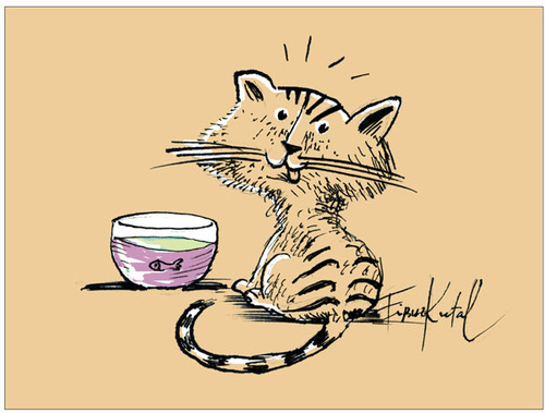 Cartoon: Cat (medium) by firuzkutal tagged fish,cat,doctor,psycho,psychiatry,lege,firuzkutal,freud,ocean,food,animal,goldfish