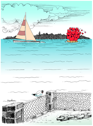 Cartoon: I send you my loves (medium) by firuzkutal tagged love,sea,sending,greeting,firuz,kutal,boat,love,sea,sending,greeting,firuz,kutal