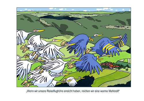 Cartoon: Service bei Langstreckenflug (medium) by Butschkow tagged flugzeug,plane,service,birds,vögel,lufthansa,stewardess,funny,witzig,cartoon,peter,butschkow,satified,zufrieden,federn,flügel,airbus,pilot,schwarm,luft,air,himmel,flugzeug,plane,service,birds,vögel,lufthansa,stewardess,funny,witzig,cartoon,peter,butschkow,satified,zufrieden,federn,flügel,airbus,pilot,schwarm,luft,air,himmel