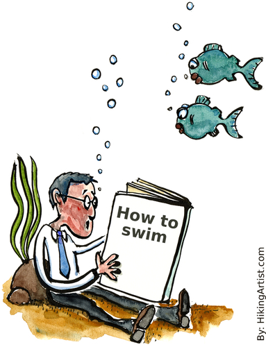 Cartoon: Advanced learning technique (medium) by Frits Ahlefeldt tagged knowhow,knowledge,time,learning,water,fish,swim,businessman,crises,stress,bubbles,cartoon,illustration,funny,life,free,powerpoint