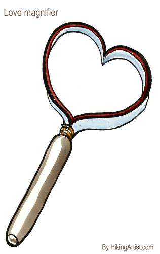 Cartoon: Love Magnifier (medium) by Frits Ahlefeldt tagged science,magnify,tool,feelings,love,life,relations,funny,illustration,frits,hikingartist