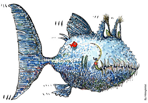 Cartoon: When Reality bites (medium) by Frits Ahlefeldt tagged fish,fishing,fisherman,strategy,reality,love