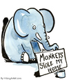Cartoon: Monkeys stole its home (small) by Frits Ahlefeldt tagged animal,elephant,beggar,refugee,home,runaway