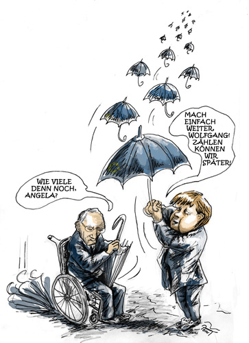 Cartoon: Rettungsroutine (medium) by Parallelallee tagged angela,merkel,wolfgang,schäuble,rettungsschirm,eu