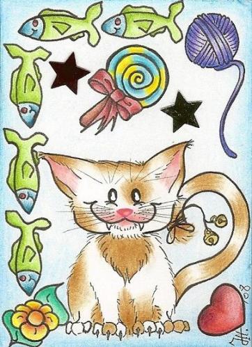 Cartoon: kitty cat (medium) by Metalbride tagged kakaokarten,sammelkarten,traiding,cards,buntstifte,fineliner,streuteile