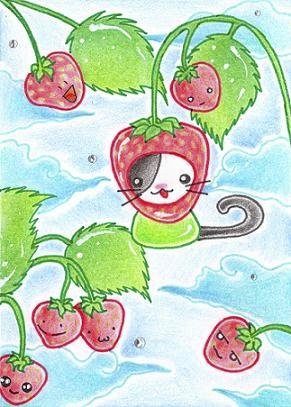 Cartoon: Kitty or Strawberry (medium) by Metalbride tagged traiding,card,katze,widget