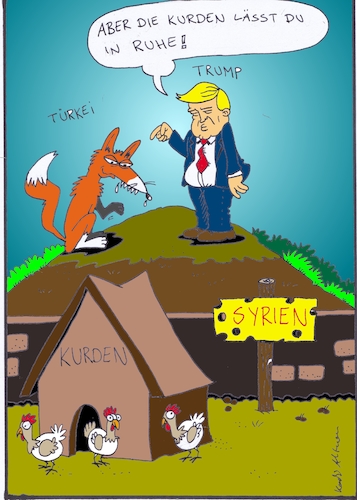 Cartoon: Syrienpolitik der USA (medium) by kader altunova tagged syrien,usa,türkei,tramp,erdogan,kurden