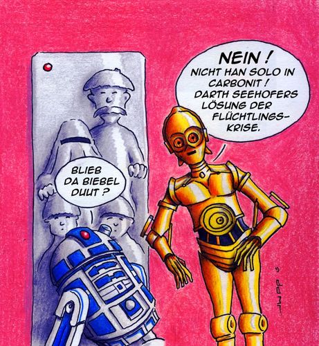 Cartoon: Darth Seehofer (medium) by Jupp tagged darth,flüchtlinge,seehofer,c3po,r2d2,krise,deutschland,germany,cartoon,jupp