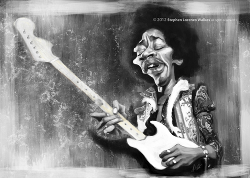 Cartoon: Jimi Hendrix (medium) by slwalkes tagged jimi,hendrix,stephen,lorenzo,walkes,digital,painting,wacom,caricature
