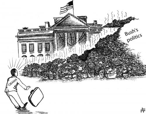 Cartoon: Welcome to the White House (medium) by Nizar tagged usa,elections,new,old,president,white,house,rubbish,garbage,can,politics,george,bush,barack,obama,welcome,usa,amerika,barack obama,präsident,george bush,präsidentschaft,weiße haus,nachfolger,amtszeit,chaos,politik,willkommen,hinterlassenschaft,erbe,bürde,last,erwartungen,erwartung,barack,obama,george,bush,weiße,haus