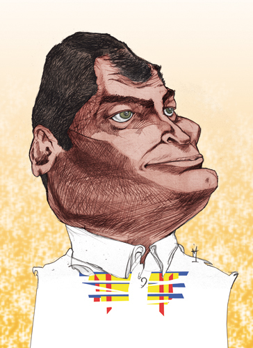 Cartoon: Rafael Correa (medium) by Mattia Massolini tagged rafael,correa,caricature,assange,mattia,massolini