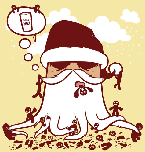 Cartoon: Santa vs. Gingies (medium) by Playa from the Hymalaya tagged santa,claus,weihnachtsmann,christmas,weihnachten,xmas,gingerbread,lebkuchen,lebkuchenmann,milk,milch