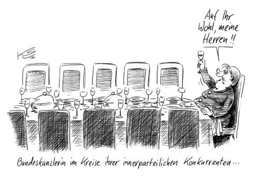 Cartoon: Auf Ihr Wohl! (medium) by Stuttmann tagged merkel,kanzlerin,konkurrenten,kabinettsumbildung,angela merkel,kanzlerin,konkurrenten,kabinettsumbildung,kabinett,angela,merkel