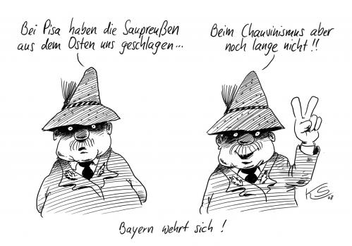 Cartoon: Bayern wehrt sich (medium) by Stuttmann tagged pisa,bildung,schulen,schüler,sachsen,ranking,chauvinismus,pisa,pisa studie,statistik,schulen,schule,bildung,wissen,schüler,nachwuchs,sachsen,chauvinismus,bayern,osten,preußen,bildungssystem,bildungspolitik,studie,jugend