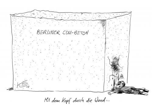 Cartoon: Beton (medium) by Stuttmann tagged berlin,berliner,senat,cdu,abgeordnetenhaus,pflüger,berlin,berliner,senat,cdu,partei,parteien,abgeordnetenhaus,abgeordneter,beton,betonklotz,friedbert pflüger,fraktion,fraktionschef,ingo schmitt,rücktritt,kopfschmerzen,kopf,mauer,hindernis,wand,friedbert,pflüger,ingo,schmitt