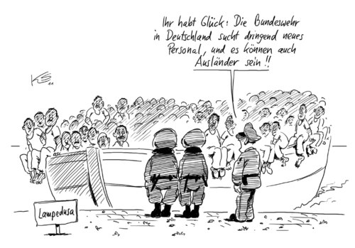 Cartoon: Bundeswehr (medium) by Stuttmann tagged bundeswehr,zuwanderung,migration,flüchtlinge,lampedusa,tunesien,bundeswehr,zuwanderung,migration,flüchtlinge,lampedusa,tunesien