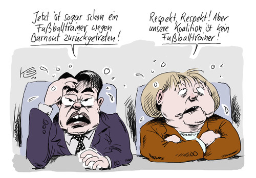 Cartoon: Burnout (medium) by Stuttmann tagged burnout,merkel,rösler,koalition,regierung,cdu,fdp,rangnick,fußball