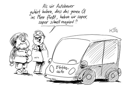 Cartoon: Elektroauto (medium) by Stuttmann tagged usa,ölpest,louisiana,golf,mexiko,elektroauto,autoindustrie,usa,ölpest,louisiana,golf,elektroauto,autoindustrie,autos,industrie,umwelt,öl