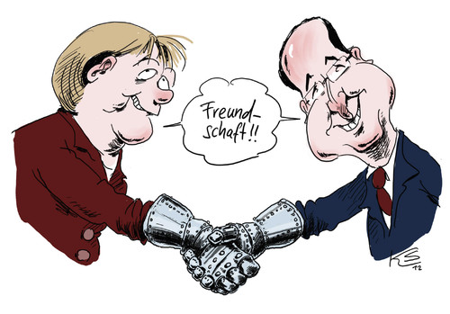 Cartoon: Freundschaft (medium) by Stuttmann tagged frankreich,sarkozy,merkel