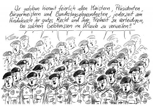 Cartoon: Gelöbnis (medium) by Stuttmann tagged bundeswehr,geloebnis,fahneneid,hindukusch,auslandseinsatz,militär,soldaten,wehrpflicht,bundeswehr,gelöbnis,fahneneid,hindukusch,auslandseinsatz,militär,soldaten,wehrpflicht,urlaub,politiker,anwesenheit,treue,tradition