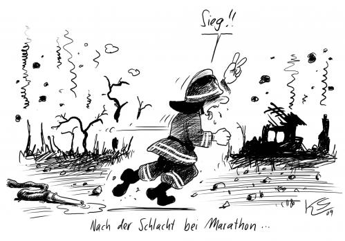 Cartoon: Marathon (medium) by Stuttmann tagged marathon,marathon,sieg,feuerwehr,schlacht
