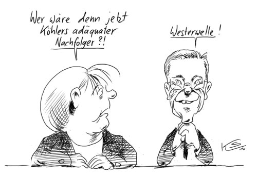 Cartoon: Nachfolge (medium) by Stuttmann tagged horst,köhler,bundespräsident,rücktritt,westerwelle,fdp,afghanistan,horst köhler,rücktritt,guido westerwelle,nachfolger,afghanistan,bundespräsident,horst,köhler,guido,westserwelle,westerwelle