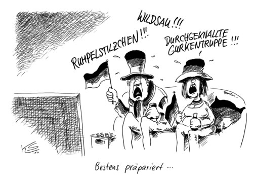 Cartoon: Präpariert (medium) by Stuttmann tagged schwarzgelb,koalition,sparpaket,cdu,csu,fdp,wm,fussball,schwarzgelb,koalition,sparpaket,cdu,csu,fdp,wm,fussball,fußball