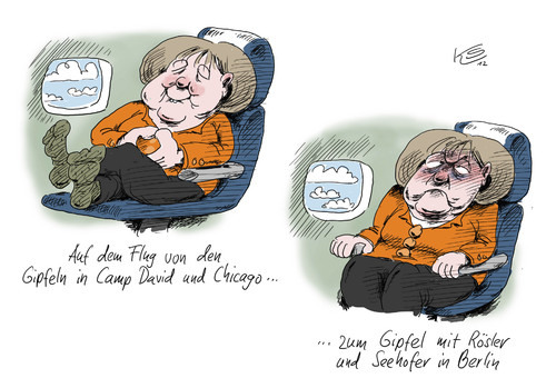 Cartoon: Rückflug (medium) by Stuttmann tagged seehofer,merkel,rösler,koalition,gipfel,chicago,camp,david