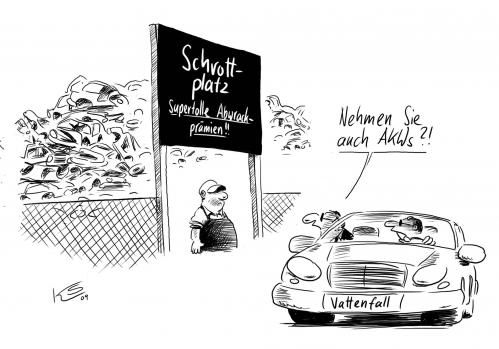 Cartoon: Schrott (medium) by Stuttmann tagged atomkraftwerk,kernenergie,energie,laufzeiten,krümmel,gau,abschalten,akw,vattenfall,abwrackprämie,krümmel,vattenfall,atomkraftwerk,panne,störfall,abschaltung,inbetriebnahme,siegmar gabriel,kraftwerk,atommailer,nuklearkraftwerk,nuklearenergie,atomenergie,atomstrom,brennstab,kernenergie,kernreaktion,kernkraftwerk,kernspaltung,strom,siegmar,gabriel,akw