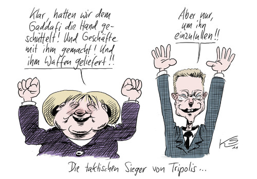 Cartoon: Sieger (medium) by Stuttmann tagged merkel,westerwelle,gaddafi
