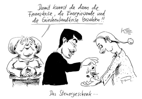 Cartoon: Steuergeschenk (medium) by Stuttmann tagged steuergeschenk,steuern,steuer,merkel,griechenland,finanzkrise,steuergeschenk,steuern,steuer,merkel,griechenland,finanzkrise