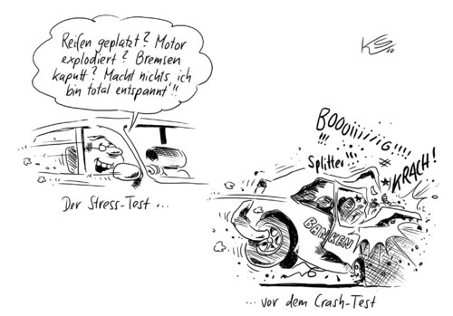 Cartoon: Stress (medium) by Stuttmann tagged banken,stresstest,banken,stress,test,streß,crash test,crash
