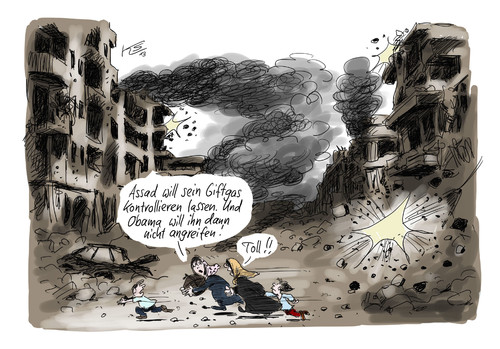 Cartoon: Toll! (medium) by Stuttmann tagged syrien,assad,giftgas,obama,militärschlag