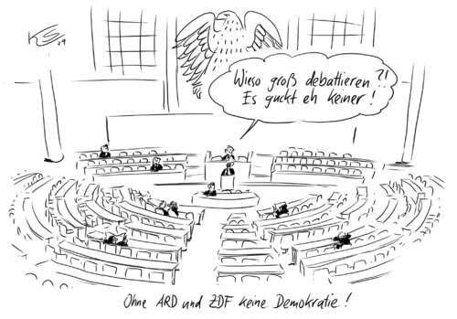 Cartoon: Wieso debattieren? (medium) by Stuttmann tagged bundestag,tv,übertragung,rede,debatte,ard,zdf,öffentlich,rechtliche,gez,gebühren,bundestag,tv,übertragung,fernsehen,politik,rede,debatte,ard,zdf,öffentlich,gez,gebühren