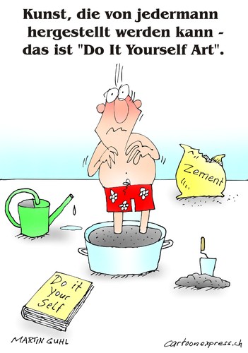 Cartoon: do it yourself heimwerken amateu (medium) by martin guhl tagged do,it,yourself,heimwerken,amateut,laie,arbet,basteln,karikatur,cartoon,zement,beton