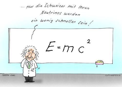 Cartoon: einstein cern neutron physik lic (medium) by martin guhl tagged einstein,cern,neutron,physik,licht,forschung,formel