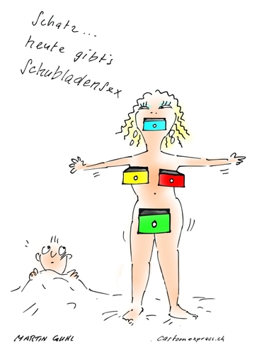 Cartoon: schubladensex frau mann neu kein (medium) by martin guhl tagged schubladensex,frau,mann,neu,kein,bett,ehe
