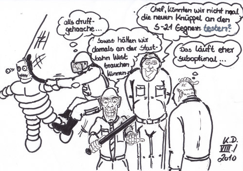 Cartoon: Polizei testet neue Schlagstöck (medium) by tobelix tagged polizei,neu,schlagstöcke,test,tobelix