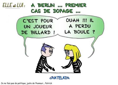 Cartoon: Le JOUEUR A PERDU LA BOULE (medium) by chatelain tagged humour,billard,dopage,