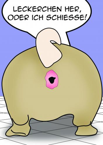 Cartoon: Leckerchen her (medium) by Sandra tagged mops,hund,po,hintern,hinterteil,rosette,drohung