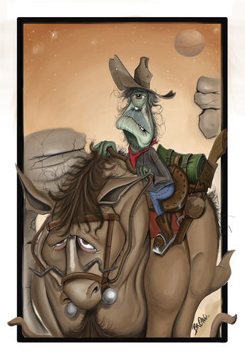 Cartoon: Alien cowboy (medium) by tooned tagged cartoon,caricature,illustration