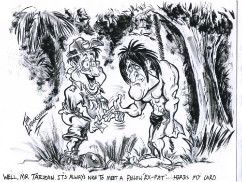 Cartoon: TARZAN OF THE CORPORATE JUNGLE (medium) by Tim Leatherbarrow tagged tarzan,jungle,apes,buisness,cards